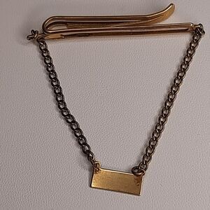 Vtg Kreisler 1940s Tie Clip Bar - Gold-Tone w/ chain & US Pat #